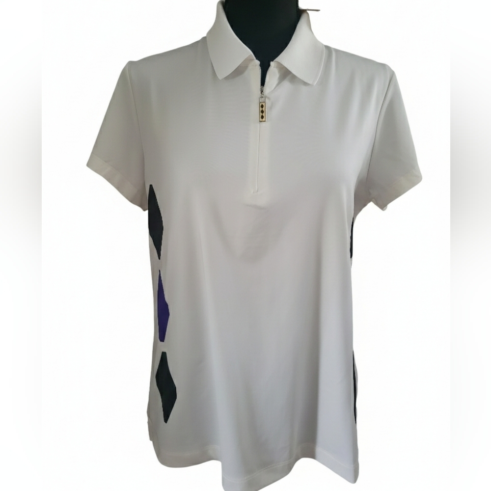 EP Pro White Polo Shirt with Black and Purple Accents